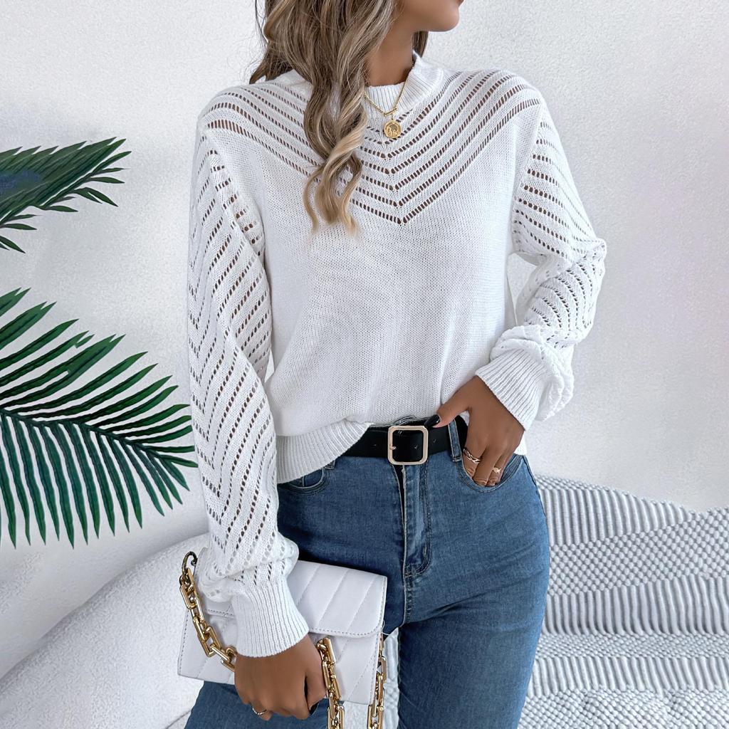 Женский свитер осень-зима с круглым вырезом и длинными рукавами