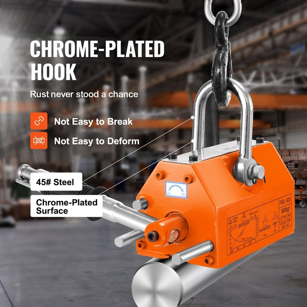 Magnetic Lifter, 1320 lbs/600kg Pulling Capacity, 2.5 Safety Factor, Neodymium & Steel, Lifting Magnet with Release, Permanent Lift Magnets, Heavy