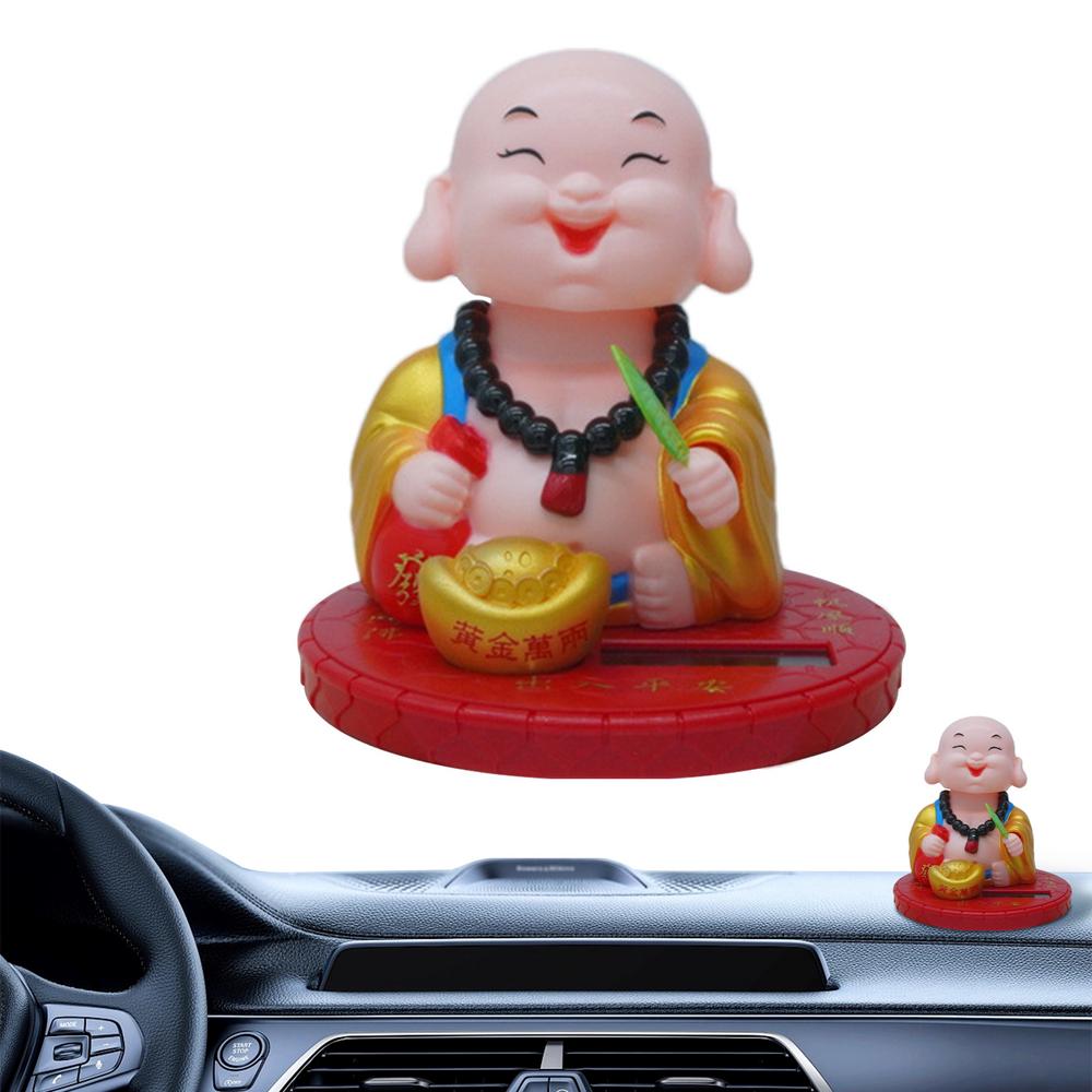 Monk Dashboard Ornament Car Ornaments Dashboard Ornament Solar Powered Buddha Statue Nodding Little Monk Collectible Figurines