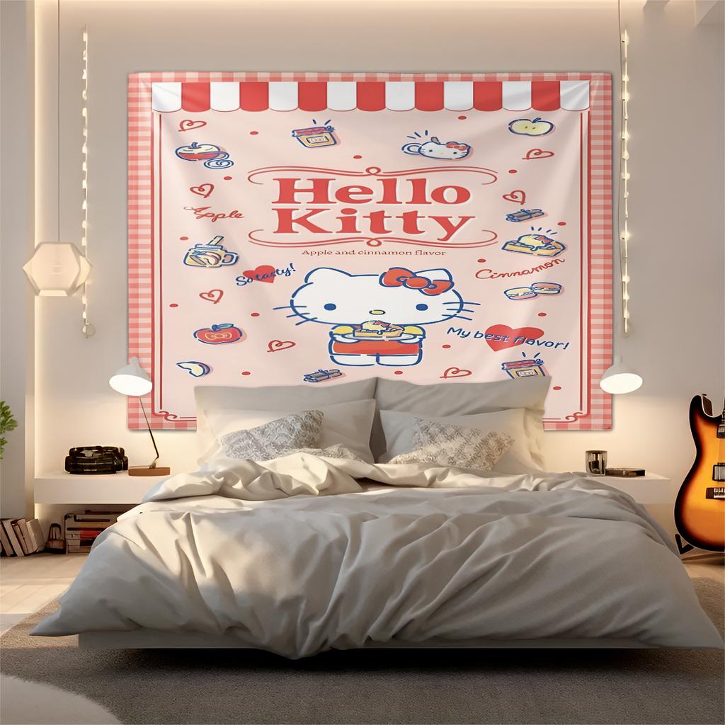 Гобелен Hello Kitty Настенное панно Кавайная Эстетичная Декор Комнаты Милое Настенное Искусство для Спальни Общежития Подростков Девочек