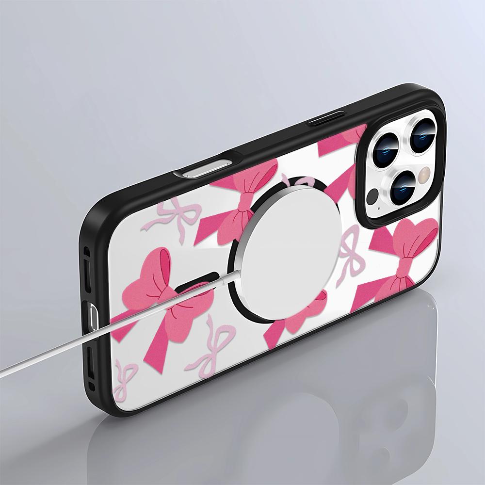 Магнитный чехол для беспроводной зарядки Magsafe для iPhone 17 16 15 14 13 12 11 Pro Max Милый розовый бант Чехол