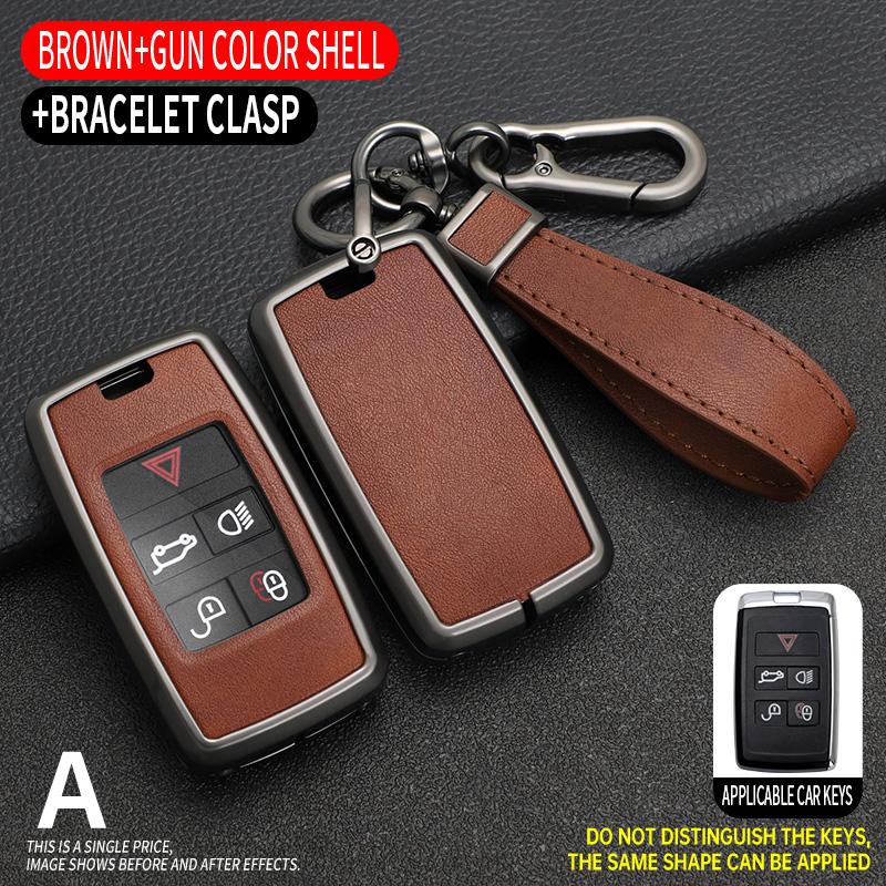 Leather Alloy Car Key Case Cover Protect Shell for Land Rover Range Rover Discovery 5 Sport for JAGUAR XE XF XJ F PACE Keychain