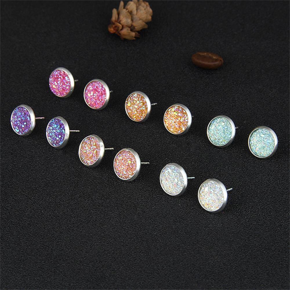 6Pairs/Set Unique Natural Stone Silver Jewelry Quartz Ear Stud Durzy Earrings Crystal