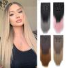 6PCS Set Hairpiece Clip In Hair Extensions 24inch Long Straight Hair Full Head Ombre Gradient Color Natural Look Daily Use