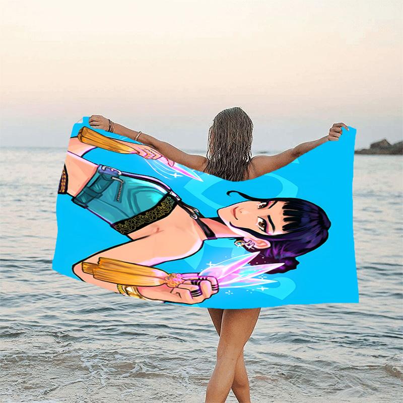 1pc KPop Demon Hunters ZOEY4 Beach Towel, Beach and Seaside Swimming Pool Equipment, Fashion Pattern, Rectangular, Travel Essentials