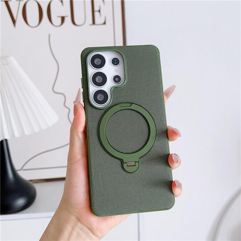 Magnetic 360 Bracket For Magsafe Leather Case For Samsung Galaxy S26 Ultra S24 S25 Ultra Metal Buttons Wireless Charging Cover