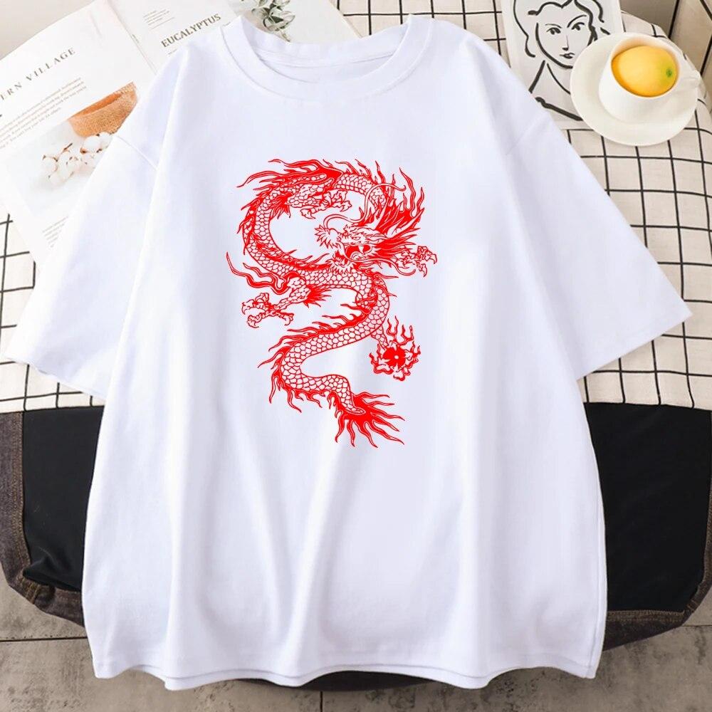 Модные футболки унисекс с уличным принтом Red Dragon, индивидуальные хлопковые футболки в стиле хип-хоп с коротким рукавом и круглым вырезом, повседневная мужская футболка большого размера, одежда