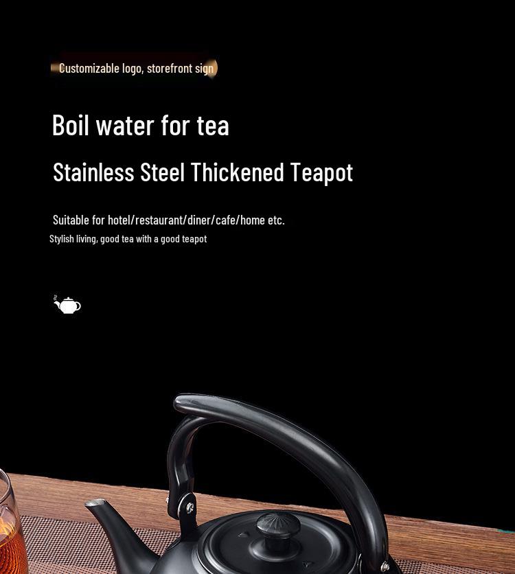 Утолщенный черный классический чайник из нержавеющей стали для ресторана и отеля, подходит для индукционных плит, маленький чайник для чайной церемонии.