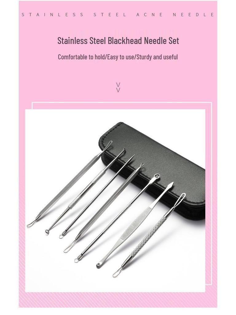 Stainless Steel 7-Piece Blackhead & Pimple Extractor Set with Double-Headed Tools for Acne Removal