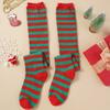 Christmas Green Red Women Cotton Stocking Striped Over The Knee Bowknot Long Socks
