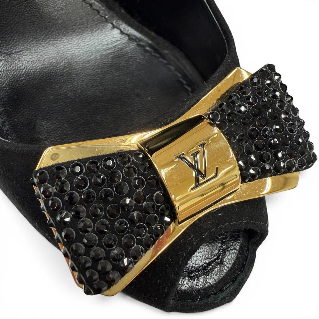 Великолепные туфли LOUIS VUITTON LV Металлическая лента Стразы Замша Кожа черные 35.5 Б/у