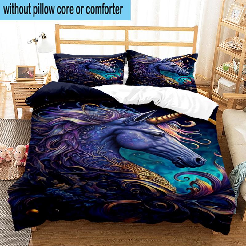 Magical Unicorn Garden 3pcs Bedding,Including 1pc Duvet Cover And 2pcs Pillowcases Perfect for Christmas,Ideal for Bedroom, Dormitory
