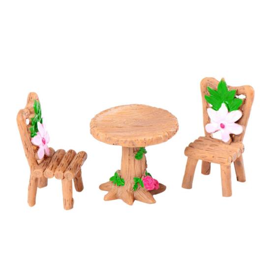 Mini Lovely Table Chairs Set Resin Crafts Miniature Landscape Ornaments Decor