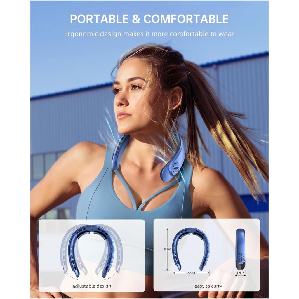 Портативный шейный вентилятор 4 турбо-хэндс-фри безлопастного шейного охладителя Аккумулятор 4000 мАч Персональный носимый вентилятор 3 скорости Охлаждающий воздушный поток на 360°