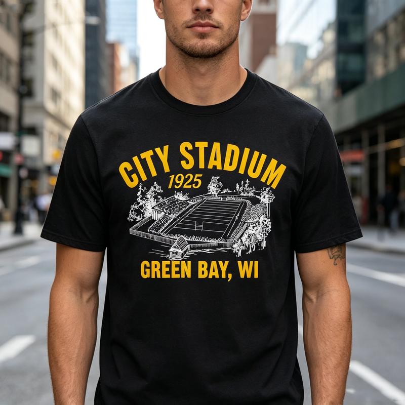 Vintage Green Bay Sports Tee City Stadium Print Unisex Unisex Cotton Short Sleeve Wisconsin Football Fans