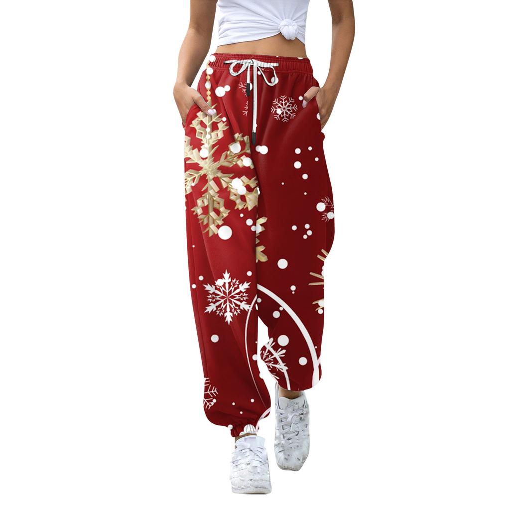 Women's Casual Fashion Christmas Printed Casual Sweatpants Elastic Waist Drawstring Pants
