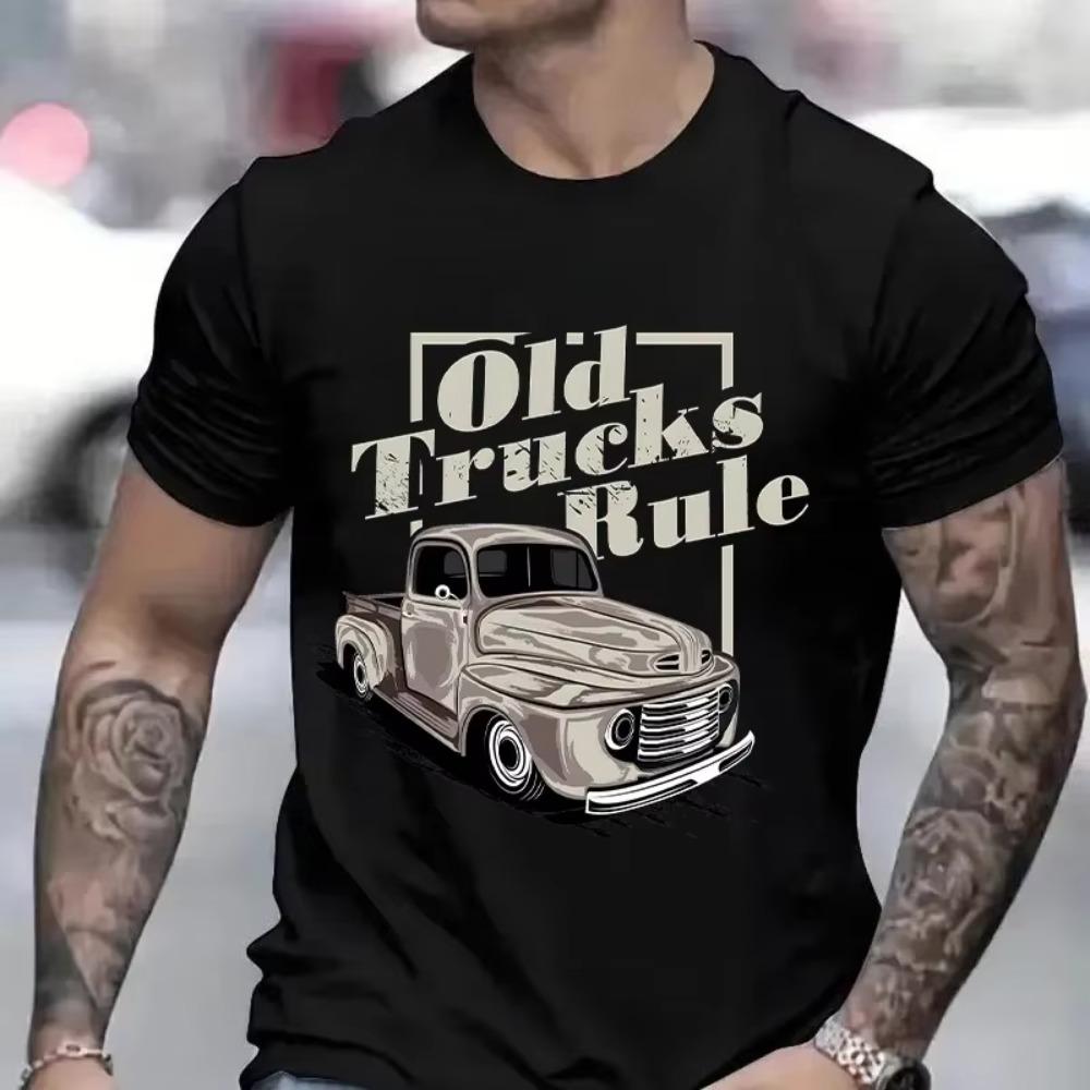 Мужская футболка Для мужчин Мода OLD TRUCKS RULE Принтованная футболка С коротким рукавом Уличная одежда Летняя Повседневная Мужская футболка Топы