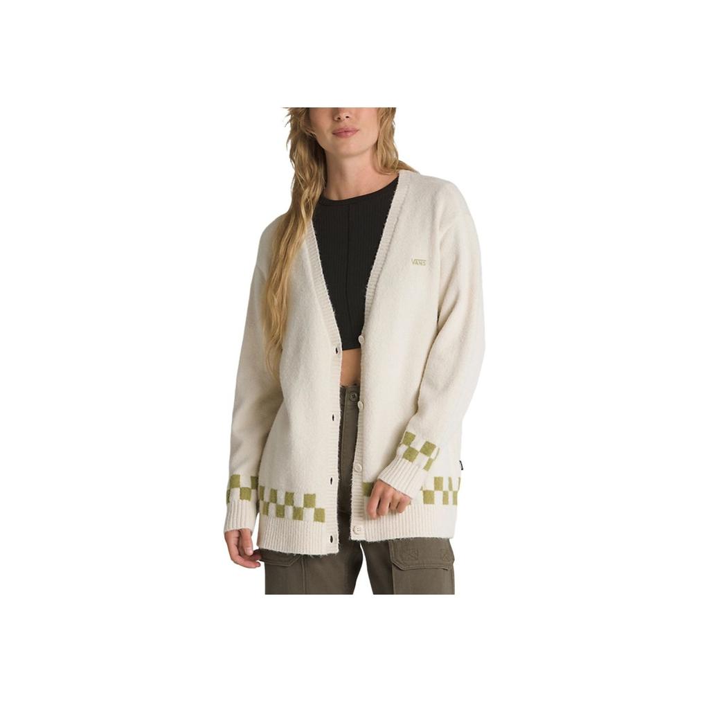 Vans Color Block Plaid Single-Breasted Long Sleeve Knit Top Women Tops Off-White VN000FXHDJR