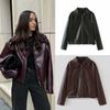 Zip Leather Jacket Women Leather Jacket Women Casual Lapel Vintage Coat