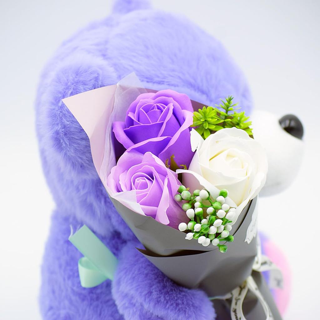 Matsuno Kogyo Soap Flower Bouquet, Plush Toy, Soap Flowers, Interior Decor, Gift (3 Flowers, Purple)