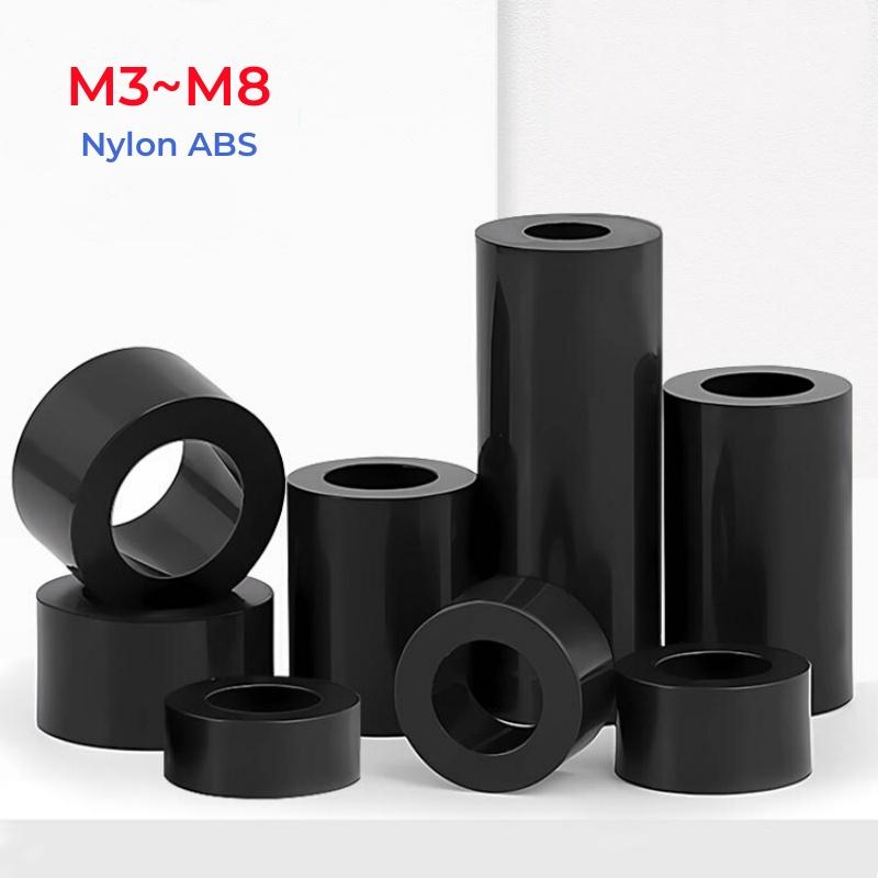 Black Nylon ABS Round Hollow Standoff Non-Threaded Hollowed Spacer M3 M4 M5 M6 M8 Washer PCB Board Screw Length 2mm~50mm