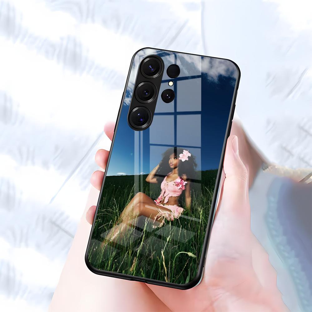 Чехол для телефона SZA Lana For Samsung S26 S25 S24 FE S23 S22 S21 Plus S20 Ultra Note20Ultra Черная стеклянная крышка
