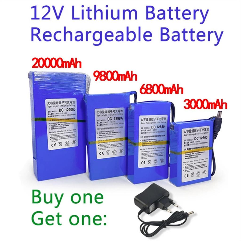 Rechargeable Li-ion Battery, High Capacity AC Charger, 4 Traffic Development Types, New, DC 12V, 6800-20000 mAh