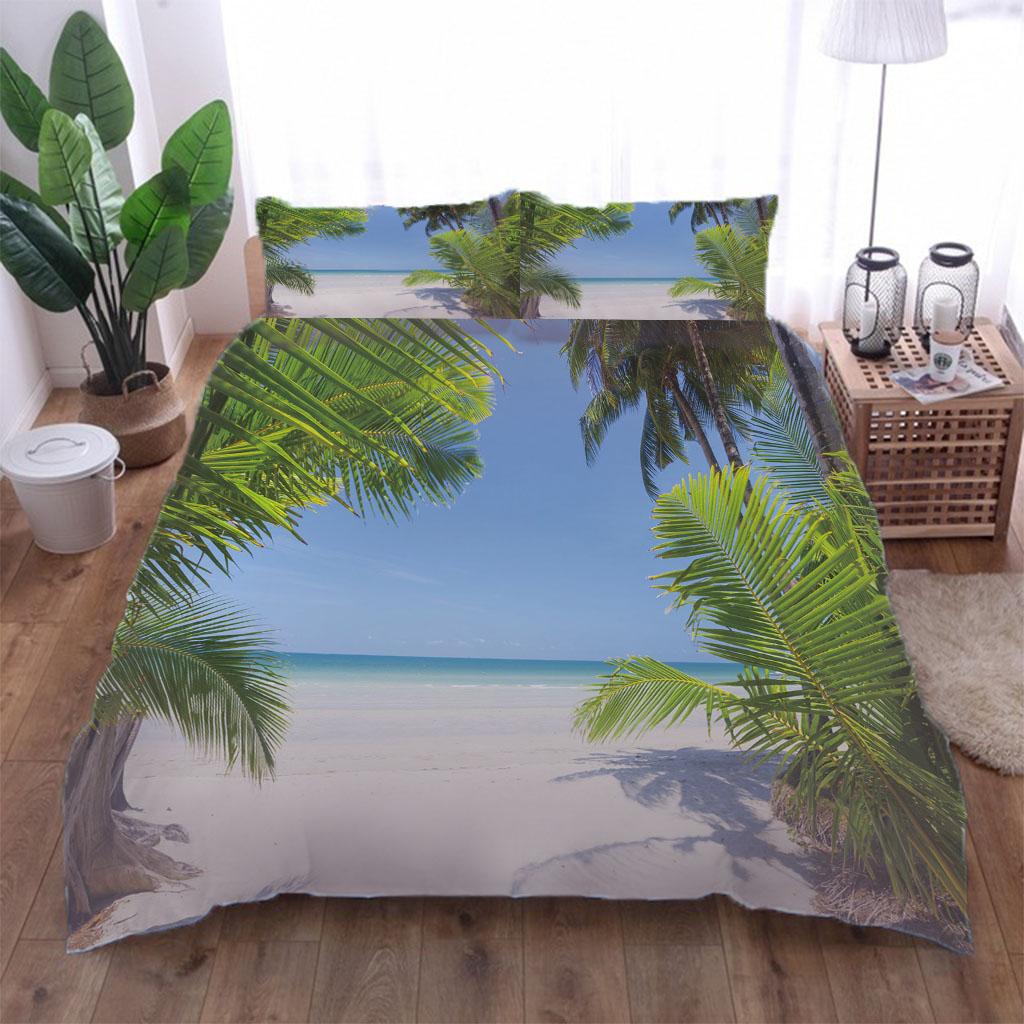 Комплект постельного белья с принтом «Пляж с кокосовыми пальмами» и 3D-принтом, мягкое одеяло, наборы пододеяльников для дома, размер «королева-королева», детская комната для девочек, декор
