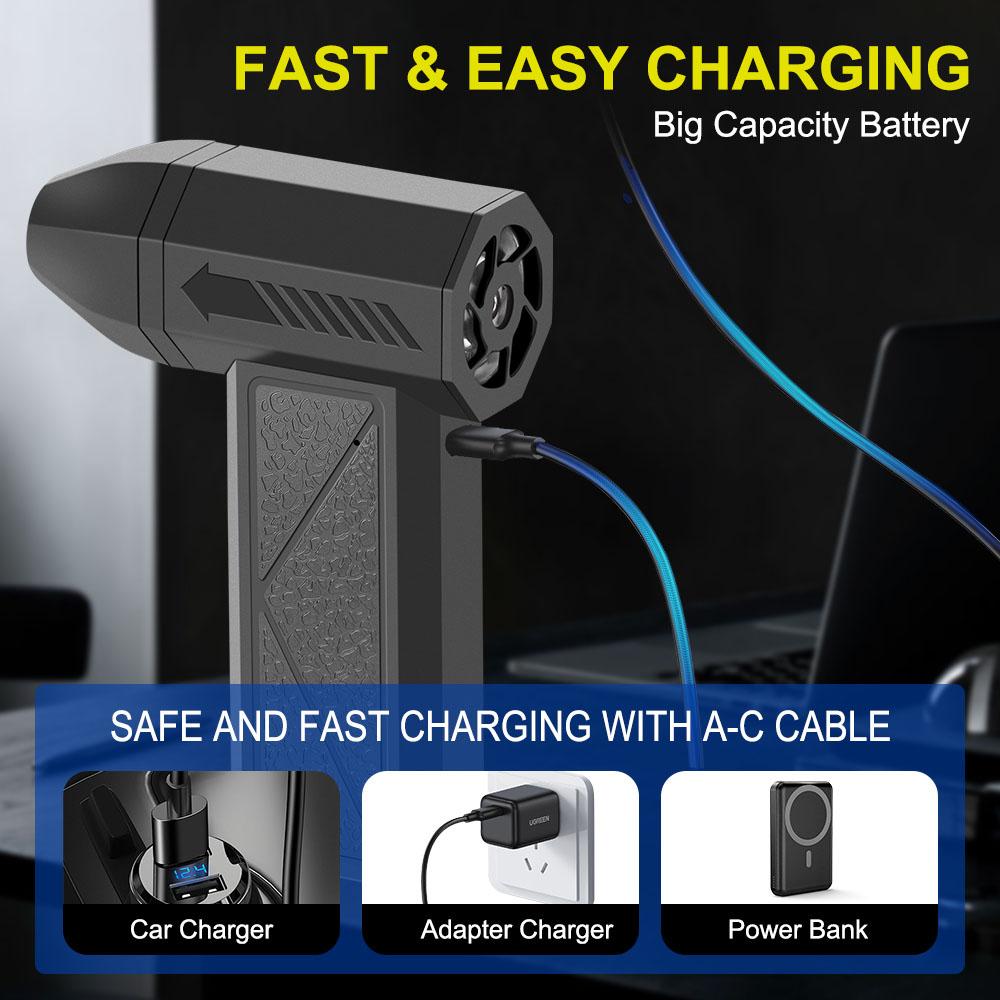 Инструмент для уборки Воздуходувка Мощный фен Электрическая воздуходувка для пыли Автоаксессуары Снежная воздуходувка Турбо-реактивный вентилятор Сильная продувка Универсальный 4 скорости регулируемые