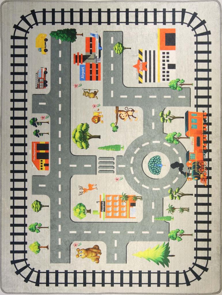 Tapis chambre enfant 120x160 cm Polyester Circuit Zoo