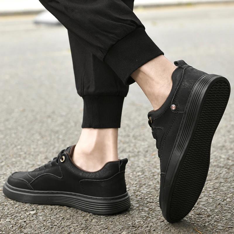 Модная шнуровка, обувь для скейтбординга, мужская, высокое качество, мужские прогулочные балетки, универсальная мужская повседневная обувь, натуральная кожа, мужские удобные кроссовки
