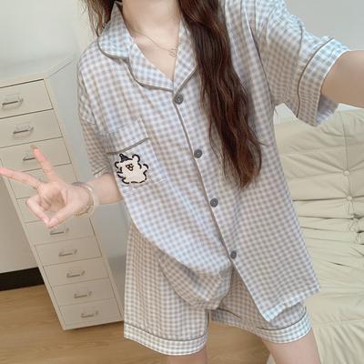 Мультяжная пижама "Line Puppy" Женская летняя с коротким рукавом Ветронепродуваемая Тонкая Домашняя одежда Комплект из двух предметов