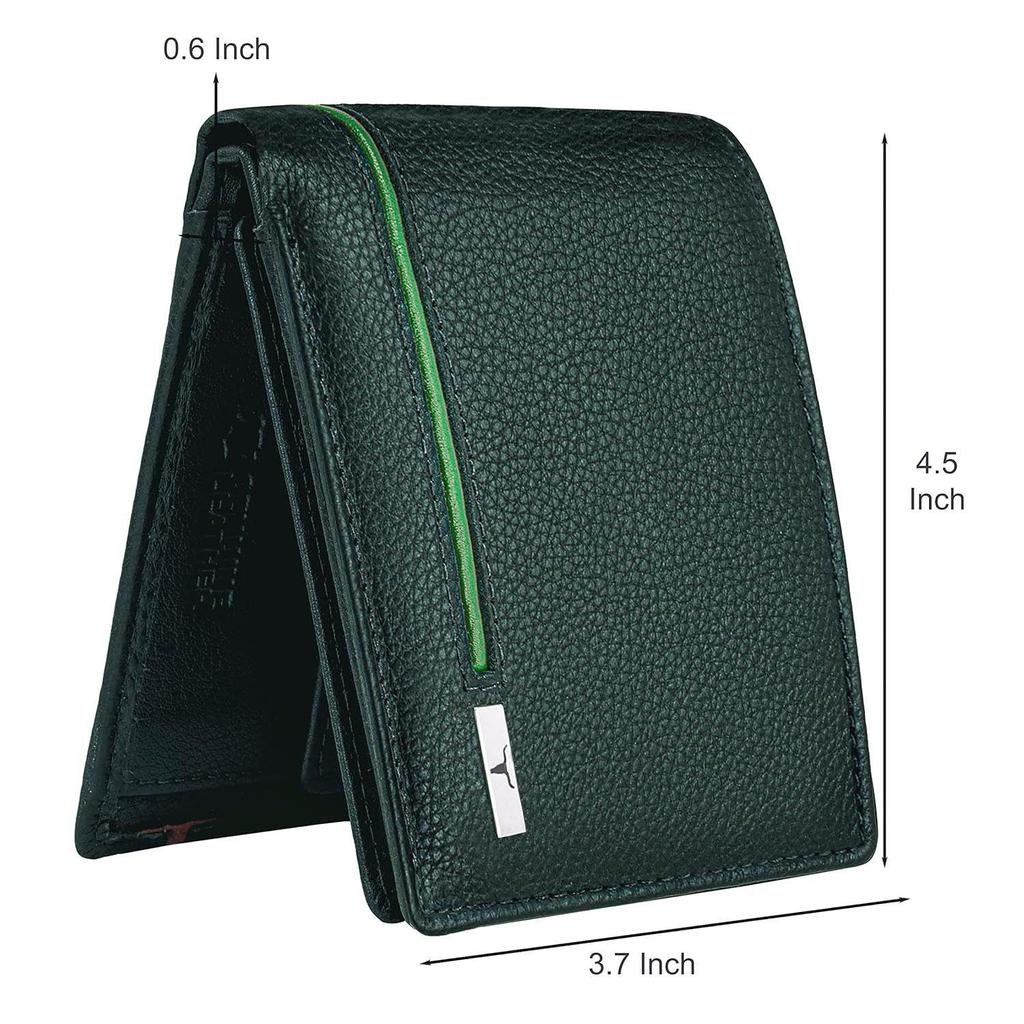 Мужской кожаный кошелек цвета оленьего зеленого/светло-зеленого цвета