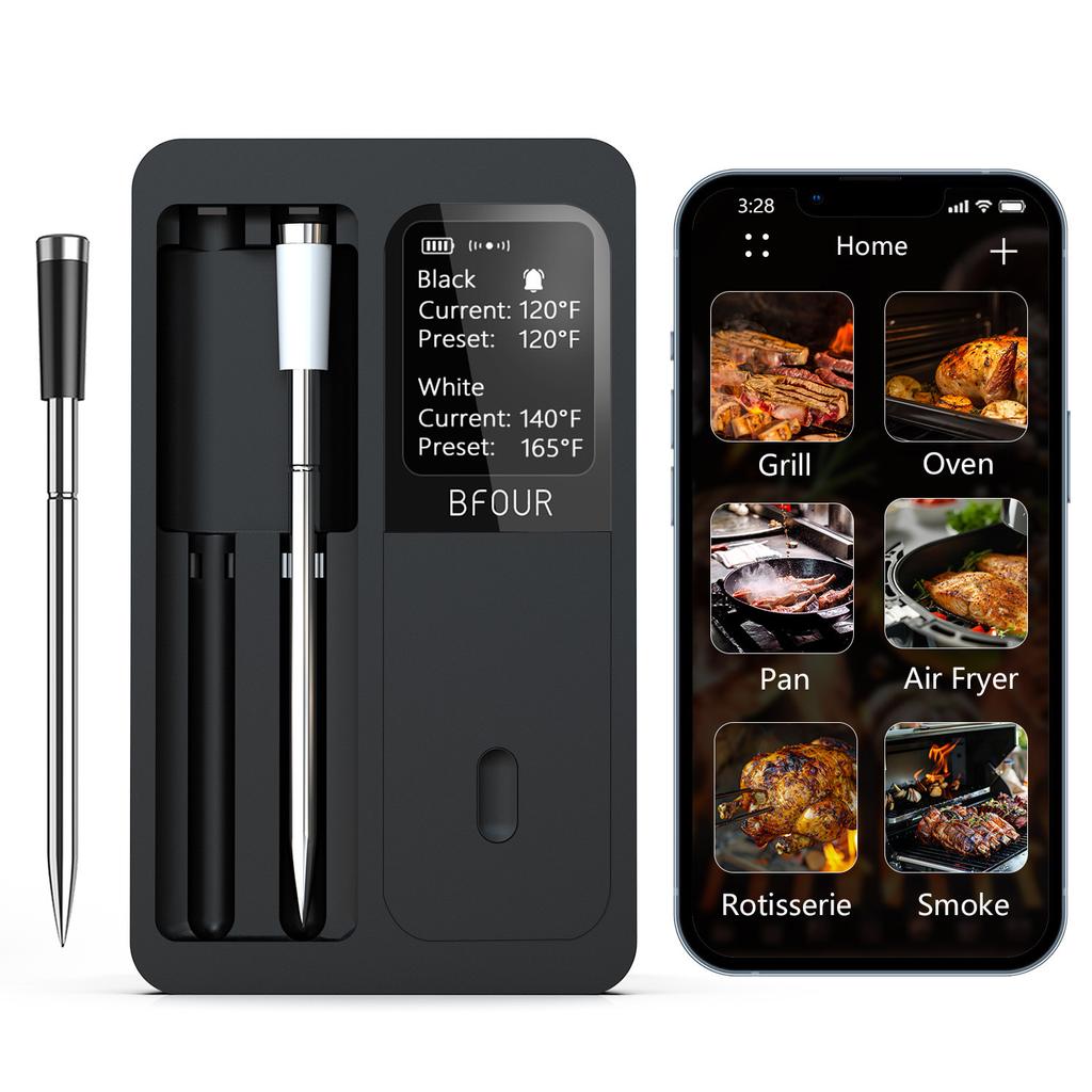 Meat Thermometer, Wireless Wifi Bluetooth Thermometer with 2 Probes, for Rotisserie Grill Oven, Waterproof, Kitchen Utensils