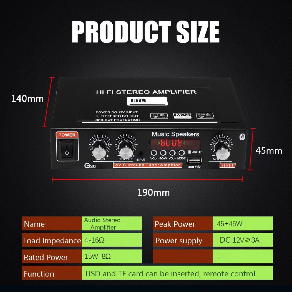 AC 220 В 90 Вт 2CH HIFI аудио стерео усилитель ЖК-дисплей Bluetooth FM-радио автомобильный домашний пульт дистанционного управления усилители домашнего кинотеатра DC12V