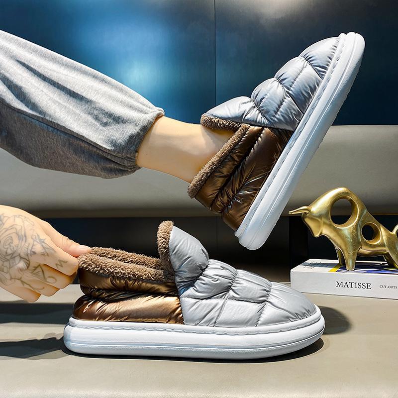 Winter New Men's Fashionable Korean Style Color-Block Heel Warm Plush Cotton Shoes for Home and Outdoor Wear