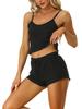 Pajamas Lounge Crop Tank Top and 2 M [cheibear] Set, Shorts, Roomwear, Sleeveless, Piece, Women's, Black,