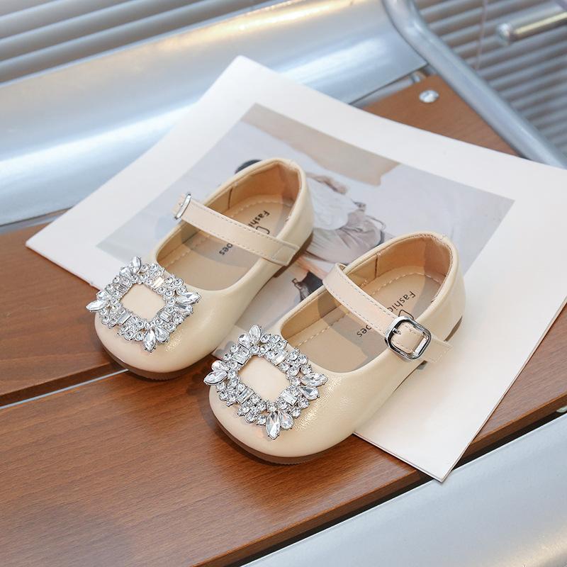Girls' square-toed full-diamond leather shoes2026Spring and summer new style dance performance shoes for children, toddlers, and older kids, solid