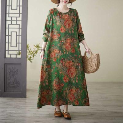 Платье для отпуска большого размера с длинными рукавами и круглым вырезом