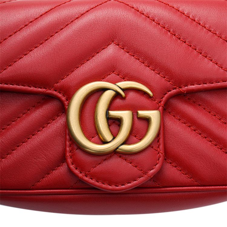 Gucci GG Marmont Винтажный Металлический Логотип Стеганая Кожаная Мини Сумка на Плечо Женская Сумка на Плечо Красная 476433DSVRT6433