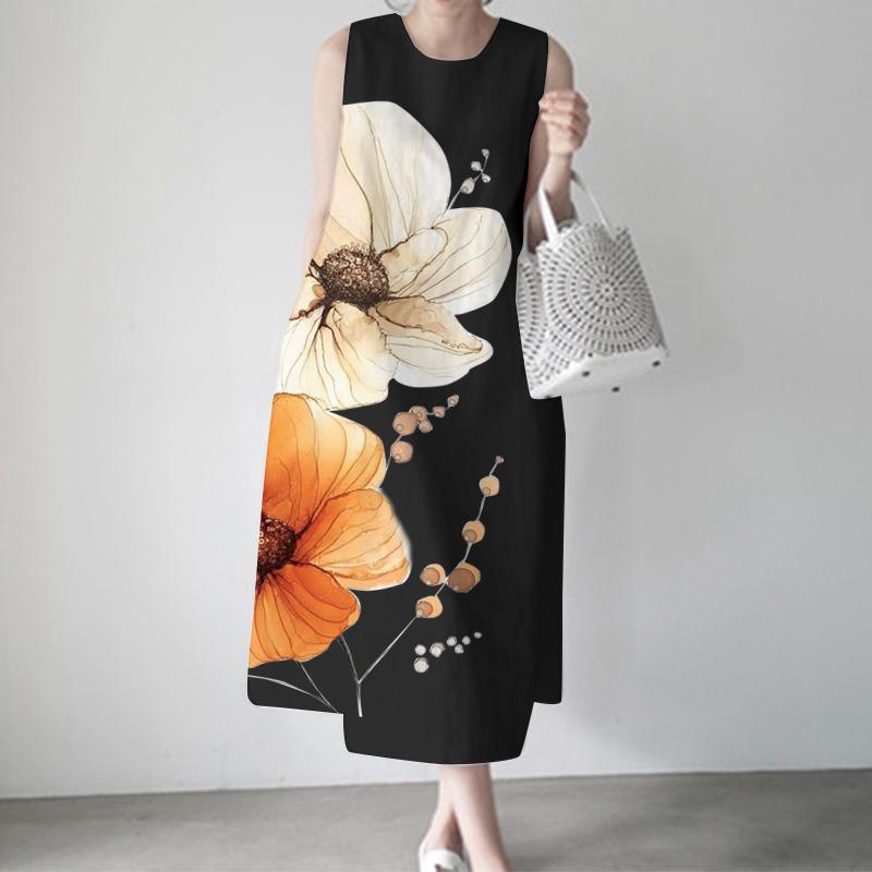 ZANZEA Женское летнее повседневное платье без рукавов с цветочным принтом и круглым вырезом