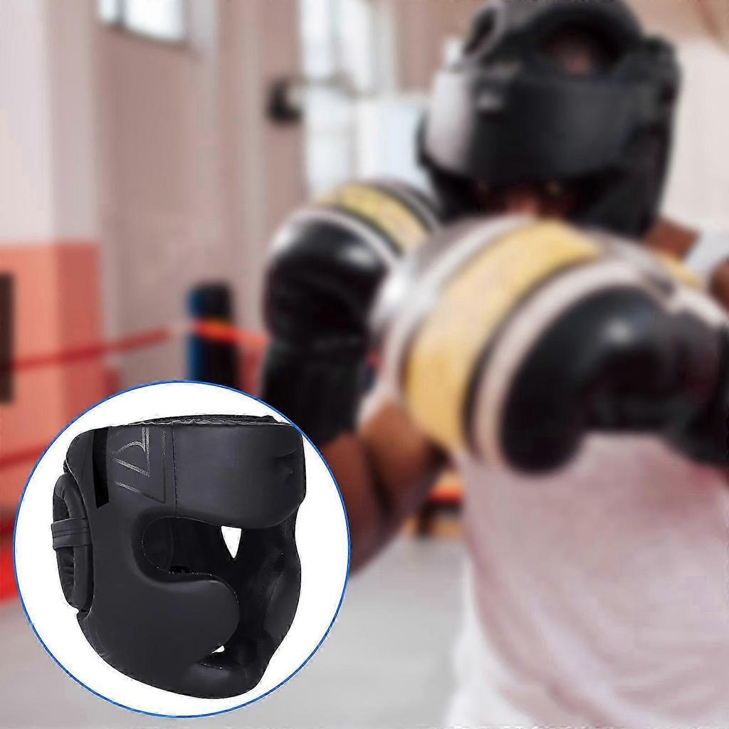 Full Covered Kick Boxing Helmets PU Leather Training Sparring Headgear Helmets Martial Art Headgear Protector Enduring black red