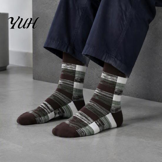 Retro Plaid Pattern Socks Men's Crew Socks, Thickened Combed Cotton Thermal Soft Fluffy Lining Breathable Anti-Odor Athletic Casual for Outdoor Daily