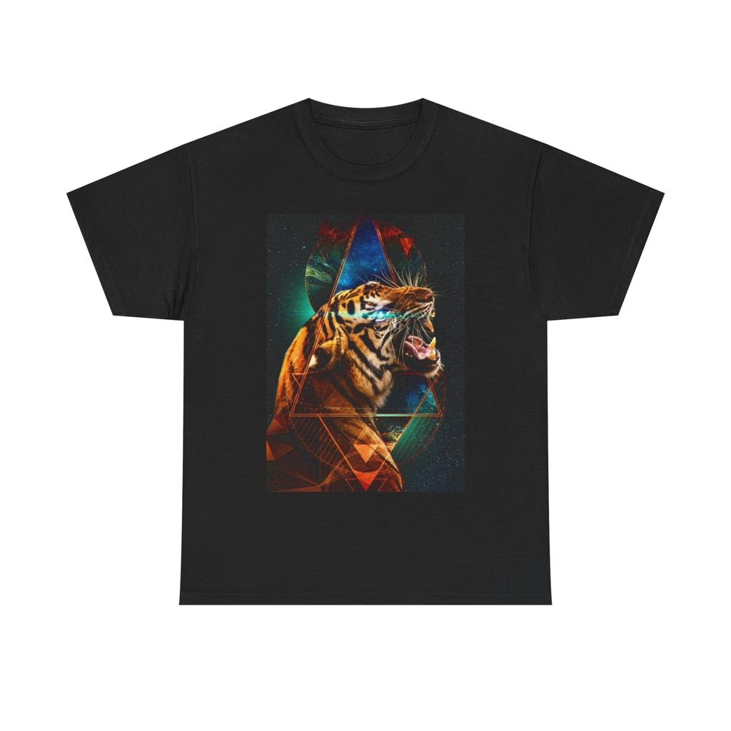 Men's and Women's T-shirts Tiger Growling In Space Graphic