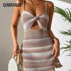 Сексуальное летнее женское модное полосатое платье с открытой спиной в праздничном стиле с бретельками через шею, купальник, платья-накидки