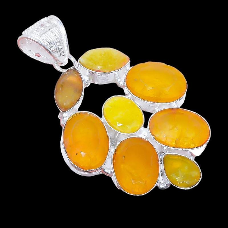 Yellow Sapphire Gemstone 925 Sterling Silver Jewelry Pendant 2.2" AH-3401