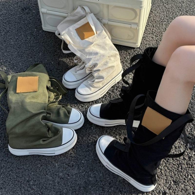 Модные женские ботинки Новые парусиновые кроссовки с высоким верхом Женская мода Высокое качество Голенище-бочонок со сборками Дышащая удобная обувь для женщин