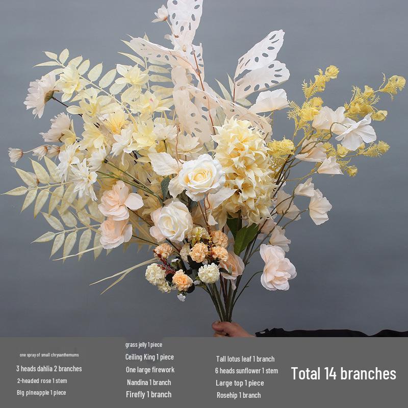 Свадебный декор из шелковых цветов шампанского - Искусственные элементы цветочного оформления потолка и прохода