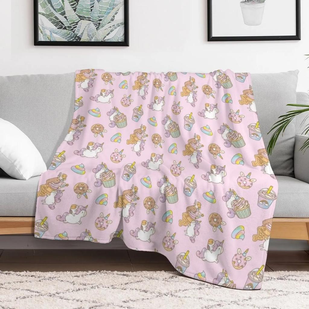 Bubu the Guinea pig Unicorn Party Throw Blanket Warm Napping Blanket for Office Couch Bed