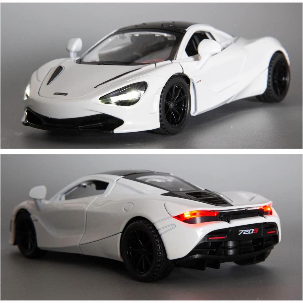 1:32-масштабная игрушечная модель автомобиля McLaren 720S, автомобиль с откатным механизмом из цинкового сплава со звуком и светом и открытой дверью кузова, игрушечный автомобиль для детей, подарок для мальчиков и девочек